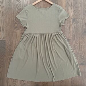Wild Fable Ribbed Round Neck Short Sleeve Knit Babydoll Dress Pale Sage Green M